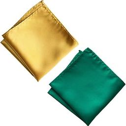 Light Golden And Bright Green Premium Mens Solid Micro Fiber Silk Satin Pocket Square Wedding Handkerchiefs- Pack of 2-image-89