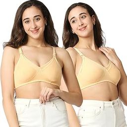 Women's Cotton Maternity Bra | Adjustable Straps, Non-Padded, Non-Wired Nursing Bra | Full Cup Feeding Bra for Daily Use | Post Pregnancy Easy to Breastfeed (Skin, Pack of 2)-image-46
