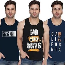 Printed Sleeveless Tshirt for Men Combo | Sando/Baniyan/Ganji Tank Top Gym Vest for Boys | Round Neck Dryfit T-Shirt | Perfect for Sports Workout, Vacations & Beaches | Multicolor J (Pack of 3)-picture-37