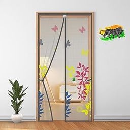 LifeKrafts Polyester Door Mosquito Net with Magnets | Color Floral Pattern with Grey Background | Mosquito Curtain for All Door Types and Sizes | Auto Close Insect Screen | Size 210 * 100cm-99