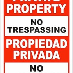 Brimar - 10"" x 14"" - Bilingual Private Property No Trespassing Sign - .040″ Rust-Free Aluminum - Bold Text And Symbol - Easy Installation, Red-45