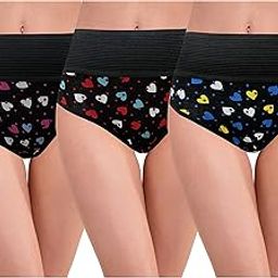 Women Cotton Broad Elastic Black-Colored Printed Panty (Pack of 3)-picture-44