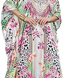 Soft Satin Kaftan with Digital Print and Rhinestones Handwork and Hidden Adjustable Belt Free Size [M-3XL]-17