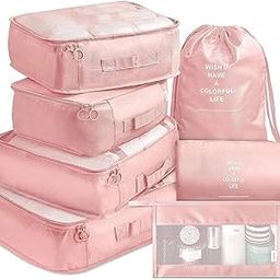 A4SHOP 7 Pcs Travel Organizer Pouch Packing Cubes for Clothes Space Savers Bags Cosmetics/Underwear/Socks/Shoes Toiletry Bag Laundry Organiser (Nylon) (Pink)-image-54