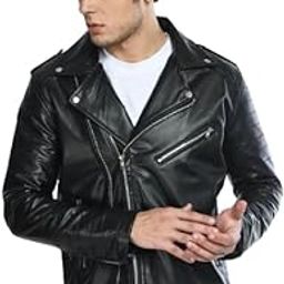 Men's Black PU Leather Biker Jacket, Zipper Closure-image-50