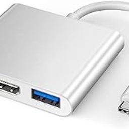 Technoview USB C to HDMI Adapter HDCP Support Aluminium Type C USB hub 3.1 to HDMI 4K/USB 3.0/USB C 3 in 1 Converter Cable Charging Port Adapter -MacBook Samsung Galaxy S9/S10/Note8/Note9 - (Silver)-image-1