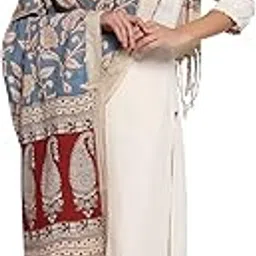 the weave traveller Blue Gold-Toned Ethnic Motifs Printed Pure Cotton Kalamkari Dupatta-picture-45