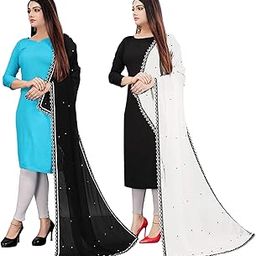 Women's Solid Moti Work Chiffon Dupatta Combo Pack of 2 | Jaipuri Perl Work Dupatta-48