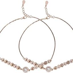 925 Sterling Silver Cubic Zirconia Heart Rose Gold Plating Chain Anklet (Pair) | Gift for Women & Girls | With Certificate of Authenticity & 925 Stamp|Mother's Day-19