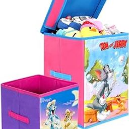 PrettyKrafts Tom and Jerry Kid's Fabric Toys Organizer (Purple, Big and Small) Set of 2 Pieces-18