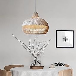 AKWAY Bamboo Hanging Light for Living Room | Rattan Hanging lampshade for Balcony | Cane Indoor Outdoor Chandelier | Wicker Ceiling Pendant Light Boho Decor - Laksh - (Bulb Not Included) (18" Dia)-image-11