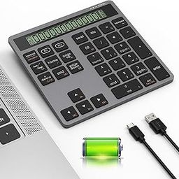 Dual Bluetooth Number Pad Rechargeable with Display Calculator - Wireless Numeric Keypad Bluetooth Number Pad Slim 34-Key Portable Accounting Numpad Data Entry & Calculation 2in1 for MacBook Laptop PC-image-55