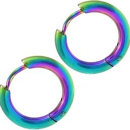 Classic Rainbow Colour Plain Pipe Thin Huggie Hoop Ear Lobe Earrings Stud for Men | Women (1 Pair)-image-81