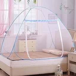 Mosquito Net for Double Bed Mosquito Net | King Size Foldable Machardani | Polyester 30GSM Strong Net | PVC Coated Corrosion Resistant Steel Wire (Sky Blue)-image-26