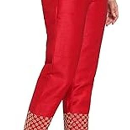 Women's Silk Gold Stripe Embroidery Regular FIT Pants/Trousers-image-19
