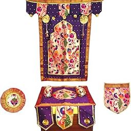 Decorative Paithani | Backdrop Set | with Toran | Chaurang Cover | Leaf and Kalash Mat | Purple and Gold | Floral Design-image-76