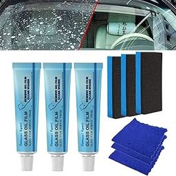 3Pc Car Glass Oil Film Cleaner, Removal Cream, Windshield Cleaner, Water Spot Remover With Sponge and Towel-31