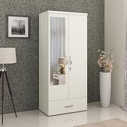 HomeTown Utsav Engineered Wood Two Door Wardrobe with Mirror in White Colour-image-32