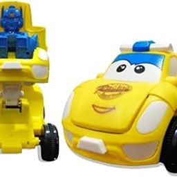 Robot Car Small: Unbreakable Bright Colour Mini Racing Converting Car to Robot Friction Toy (Yellow)-image-51