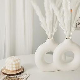 URBAN SENSE | Ceramic Donut Round Vase Set-Vase Handcrafted Artistic Floral Decor Ideal Premium Home Centerpiece for Living Room, Bedroom (4 Inch - Set of 2 (Off White), 1)-image-4