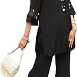 LUXVIBE Women's Cotton Embroidered Co-Ord Set Elegant Summer Two-Piece Outfit (Black)-image-64