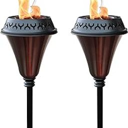 Deco Window 60” Large Flame Garden Torch Set of 2 Metal Casted Outdoor Backyard Patio Hilltop Lighting Citronella Oil 2-in-1 Lantern with Snuffer & Fiberglass Wick (Black)-27