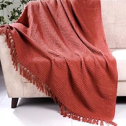 HOMADORN Waffle Weave Cotton Throw Blanket – Lightweight, Breathable & Cozy for Sofa or Bed (100% Cotton)(50X60 Inches) Rust-14