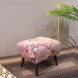 The Artage Puffy Stool for Living Room Vanity Dressing Table Sitting Pink Flower Printed Premium Foam Cushioned Pouffe Ottoman for Foot Rest Stool for Home Decor Furniture Wooden (Floral) ( )-image-22
