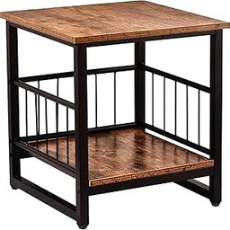 INDIDECOR 36156 End Table, Industrial Side Table with 2-Tire Storage Shelf, 180LBS Mini Fridge Stand with Adjustable Feet, 18"x18" Wood Night Stand Small Bedside Table with Sturdy Metal Frame-image-34