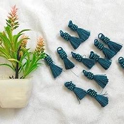 STRI Collections ZARI Tassels for Bridal Saree/Pearl KUCHULU for DUPPATA, Blouse/Handmade Pearl Tassels for Pallu/Easy to Attach and Detach (Pack of 12) (Peacock Blue)-image-31