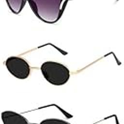 Unisex combo offer pack of 5 shades Unisex Fashion Sunglasses Set, 5 Pairs, Metal Frame, Black and Silver - Combo5-5535-image-50