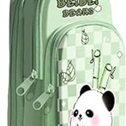 Brand Conquer Canvas Premium Pencil Case Hang able 6 Layer with 3 Compartment Cute Aesthetic Pencil Case for Girls Large Capacity Pencil Pouch for Kids Cute Stationary Gift for Kids (Panda Green)-image-11