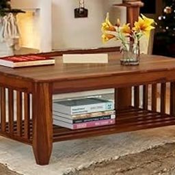 Kamdhenu art and craft Wooden Center Coffee Table with Storage | Solid Sheesham Wood Centre Table for Living Room, Drawing Room & Office-14