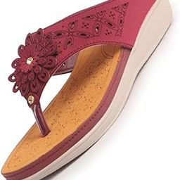Women Floral Design Orthopedic Cushioned Wedge Thong Slippers| Slip-On Open Toe Comfort Sandals for Casual, Daily Office Work Wear-12