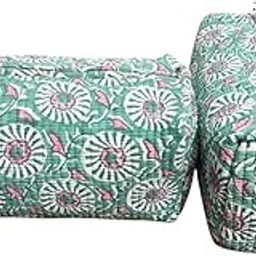 Jaipur Textiles, Hand Block Printed Cotton wash Bags, Toiletry Bags, Cosmetic Pouches, Makeup Kit, Travel Pouches, Vanity Bags| Qty - Set of 2PCS, (Circle Green)-image-17