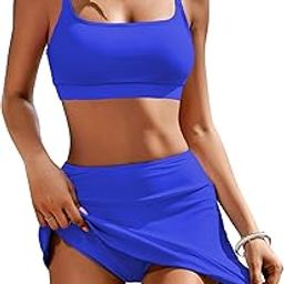 Two Piece Swimsuit High Waisted for Women Swim Skirt Tankini Bathing Suit Tummy Control Push Up Bikini Set Teen Girls-image-64