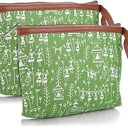 Kuber Industries Toiletry Pouch|Warli Print Travel Cosmetic Pouch|Canvas Waterproof Makeup Pouch with Handle|Pack of 2 (Green)-image-42