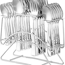 Amazon Brand - Solimo Stainless Steel 24 Piece Cutlery Set with Stand|6 Tea Spoons,6 Snack Spoons,6 Spoons&6 Forks|Mirror Finish-3