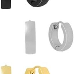 Needs Stainless Steel Hoop Earrings for Men, Set of 3, Fashion Accessories (silver, golden,black)-image-1
