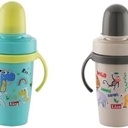 LD LUCIDO DECORE Bendy Hot & Cold Insulated Stainless Steel Double Walled 360ml BPA-Free Sippy Cup Anti-Spill Soft Silicone Spout Baby Sipper (Blue & Grey)-image-15