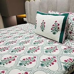 Bella Contemporary Premium 100% Cotton 300 TC King Size 108 * 108 Hand Block Cotton Bedcover with 2 Pillow Cover 28 * 18 | Floral Printed Bedcover for Bedroom, Home, Hotels-image-51