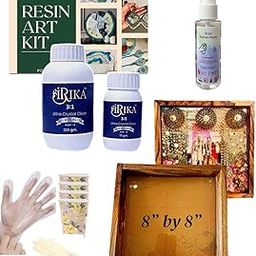 EpiLux VARMAKA Frame Making Kit | 3:1 Ultra Clear IRIKA Resin (300g) | 8x8 Acrylic + Teak Wood Frame | Bubble Remover Spray & Mixing Tools | Deep Casting Resin Art & Craft Kit-image-8