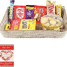 SFU E Com Multipurpose Basket With Chocolate Gift Hamper | Valentine Chocolate With Love Greeting Card | Valentine Chocolate Hamper | 426-62