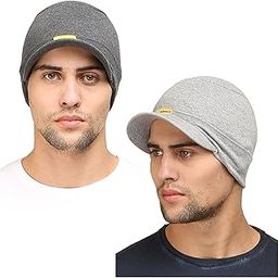 Cotton Skull Cap with Peak (Grey, Dark Grey) - Combo Pack of 2-11