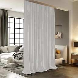 Room Divider Curtains for Ceiling Track Rod, Blackout Ceiling Track Curtains with Hooks Noise Reduction Privacy Curtain for Wall Ceiling Mount Track, 8.3 ft Wide x 8 ft Tall, White, 1 Panel-1