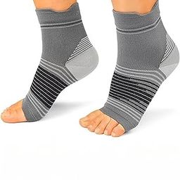 Ecosync Open Toe Bamboo Compression Socks | Women & Men | Nano Compression Socks for Neuropathy | Grey | Plantar Fasciitis Relief | Arch Support | Ankle & Foot Swelling | Heel Pain | Injury Recover |-19