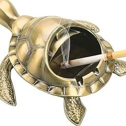 Vintage Turtle Ashtray with Lid, Metal Windproof Cigarettes Ashtray Ash Holder Tabletop Decorative Ornament for Indoor and Outdoor Use (Golden)-picture-11