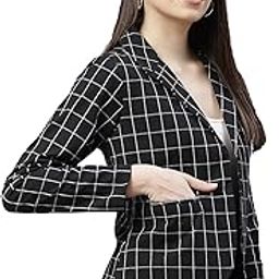 Women Black & White Checked Open Front Blazer-29