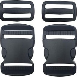 SHOPEE 2 Set 1 Inch Flat Dual Adjustable Plastic Quick Side Release Plastic Buckles and Tri-Glide Slides for Luggage Straps Pet Collar Backpack Repairing (Black, Fit for 1”/25mm Webbing Straps)-image-1