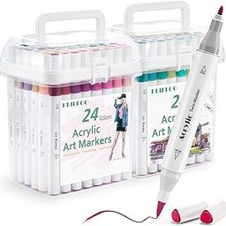 KLIFFOO 24 Colors Dual Tip Acrylic Paint Markers Set with Carrying Case For Painting Sketching Calligraphy Drawing, Permanent Colouring Marker Pens For Rock, Canvas, Wood, Glass, Ceramic, Fabric (24)-5